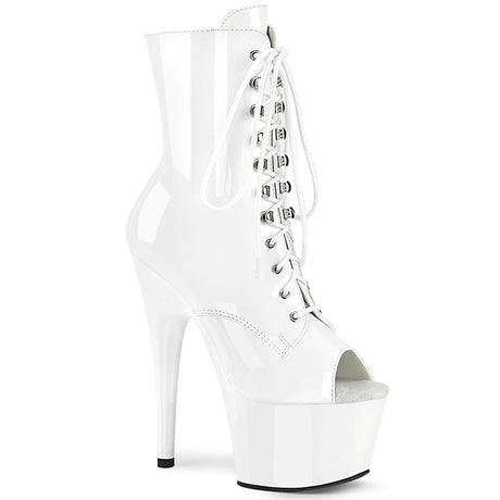 Lace-Up Ankle Boot - 7" Heel - PLEASER - White Pleaser Shoes - Boutique Séduction