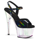 Holographic Sandale 7" heel - PLEASER - Clear/Black Pleaser Shoes - Boutique Séduction