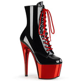 Ankle Boot - 7" Heel - PLEASER - Black/Red Chrome Pleaser Shoes - Boutique Séduction