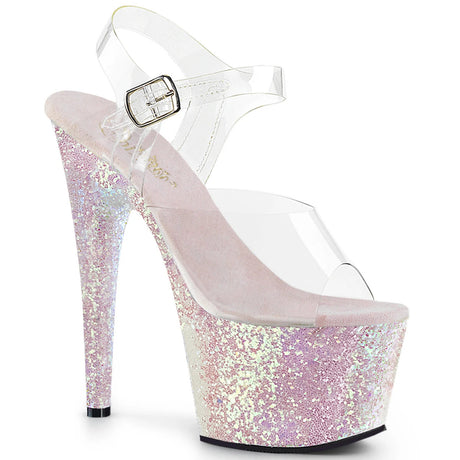 7" (17.8cm) Heel, 2 3/4" (7cm) Platform ankle strap sandal with iridescent glitter Pleaser Shoes - Boutique Séduction