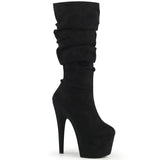 Suede Boot - 7" Heel - PLEASER - Black Pleaser Shoes - Boutique Séduction