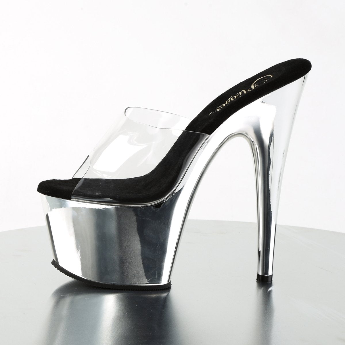 Sandal - 7" Heel - PLEASER - Silver Chrome Pleaser Shoes - Boutique Séduction