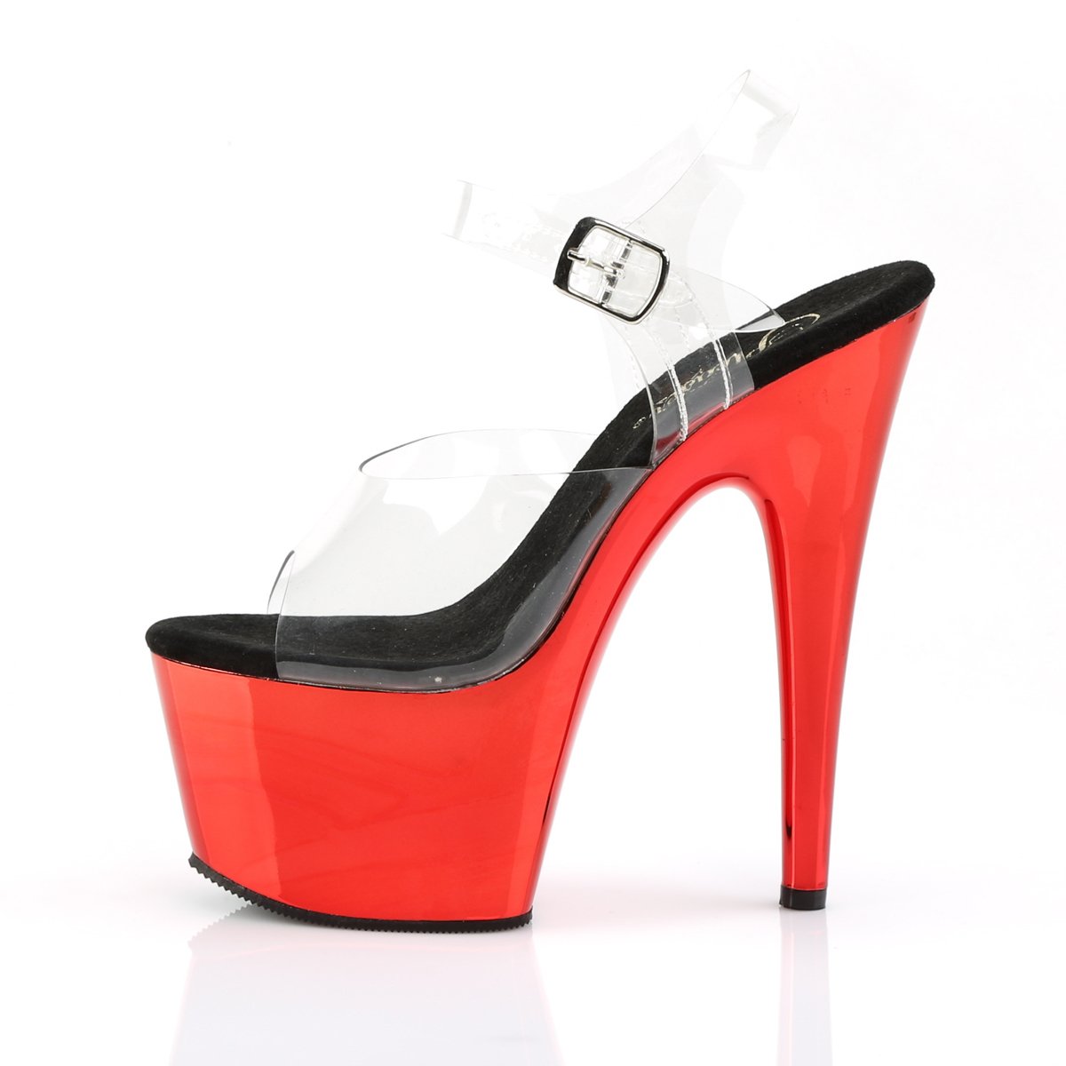 7" (17.8cm) Heel, 2 3/4" (7cm) Platform ankle strap sandal with red chrome finish Pleaser Shoes - Boutique Séduction