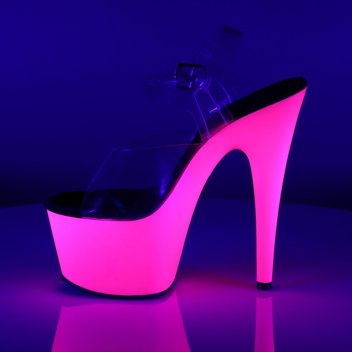 Sandal with UV Light Effect - 7" Heel - PLEASER - Pink Pleaser Shoes - Boutique Séduction