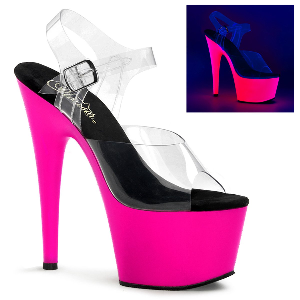 Sandal with UV Light Effect - 7" Heel - PLEASER - Pink Pleaser Shoes - Boutique Séduction