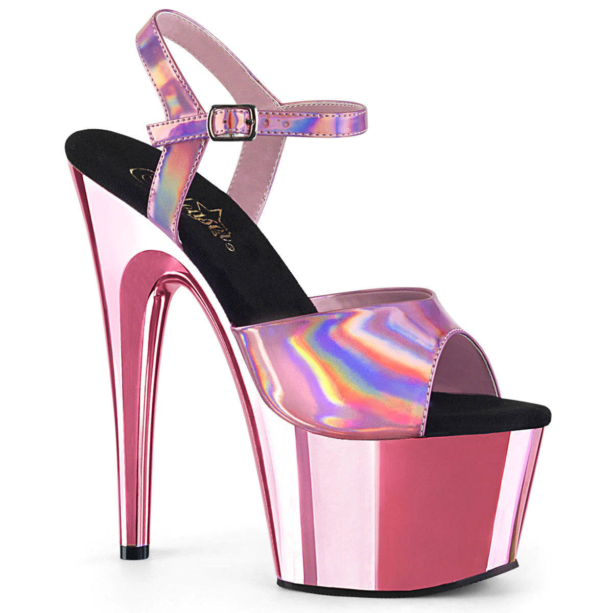 7" (17,8cm) Heel, 2 3/4" (7cm) Platform rose holographic sandal Pleaser Shoes - Boutique Séduction