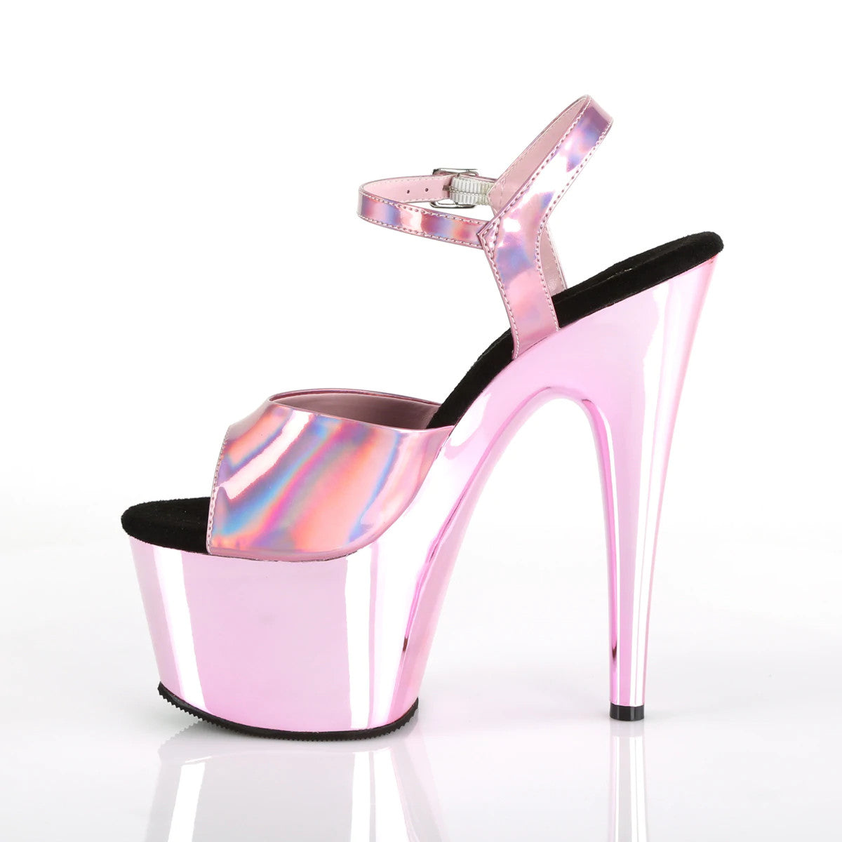 7" (17,8cm) Heel, 2 3/4" (7cm) Platform rose holographic sandal Pleaser Shoes - Boutique Séduction