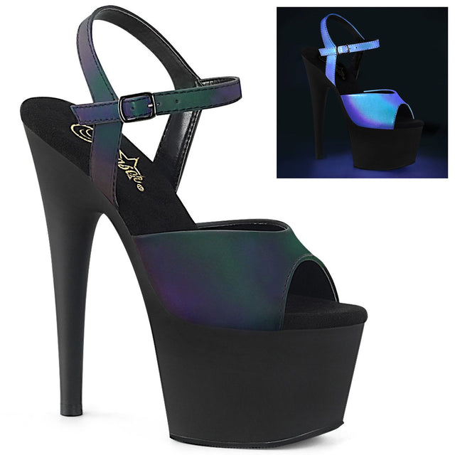 Sandal with UV Light Effect - 7" Heel - PLEASER - Black Pleaser Shoes - Boutique Séduction