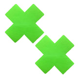 Pasties (2) - Neva Nude - Neon Green Blacklight Reflective Cross Neva Nude - Boutique Séduction