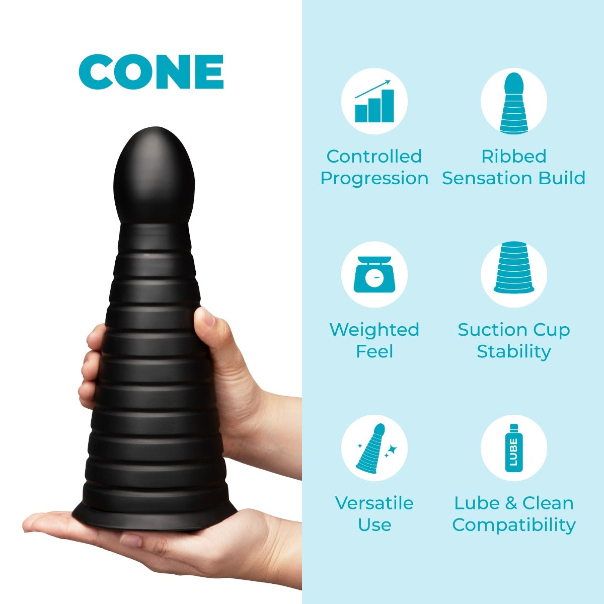 Cone 10-Inch Tapered & Ribbed XXL Dildo with Suction Cup