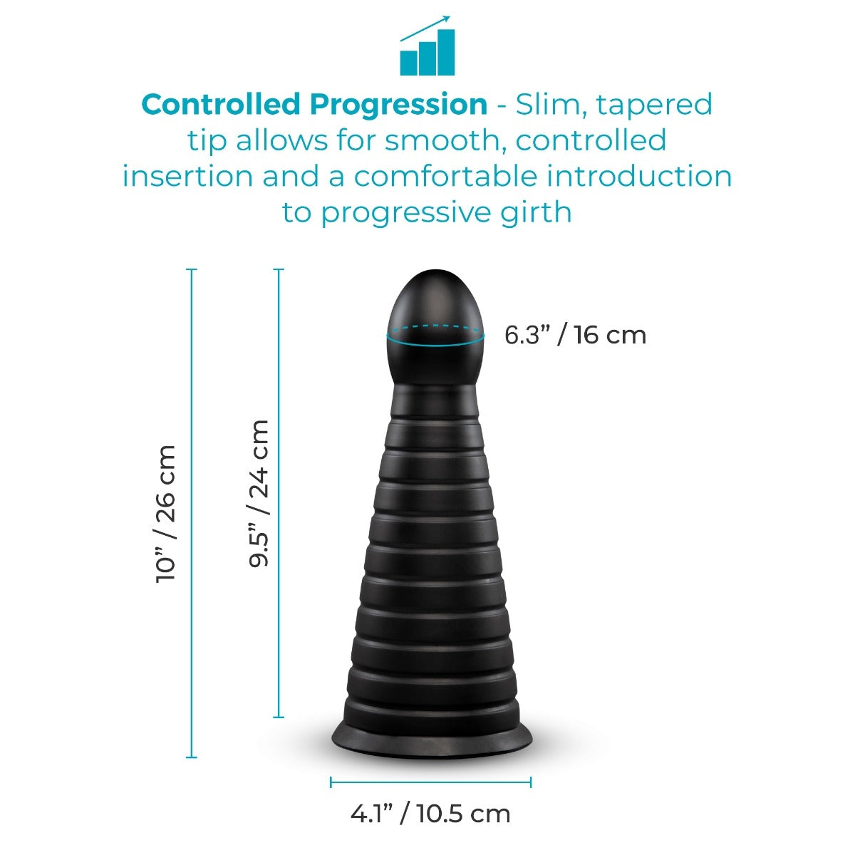 Cone 10-Inch Tapered & Ribbed XXL Dildo with Suction Cup
