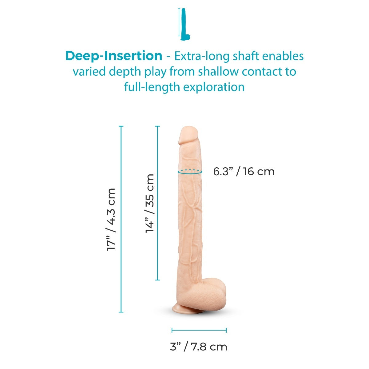 Bone 17-Inch Deep-Insert XXL Dildo with Realistic Balls and Suction Cup