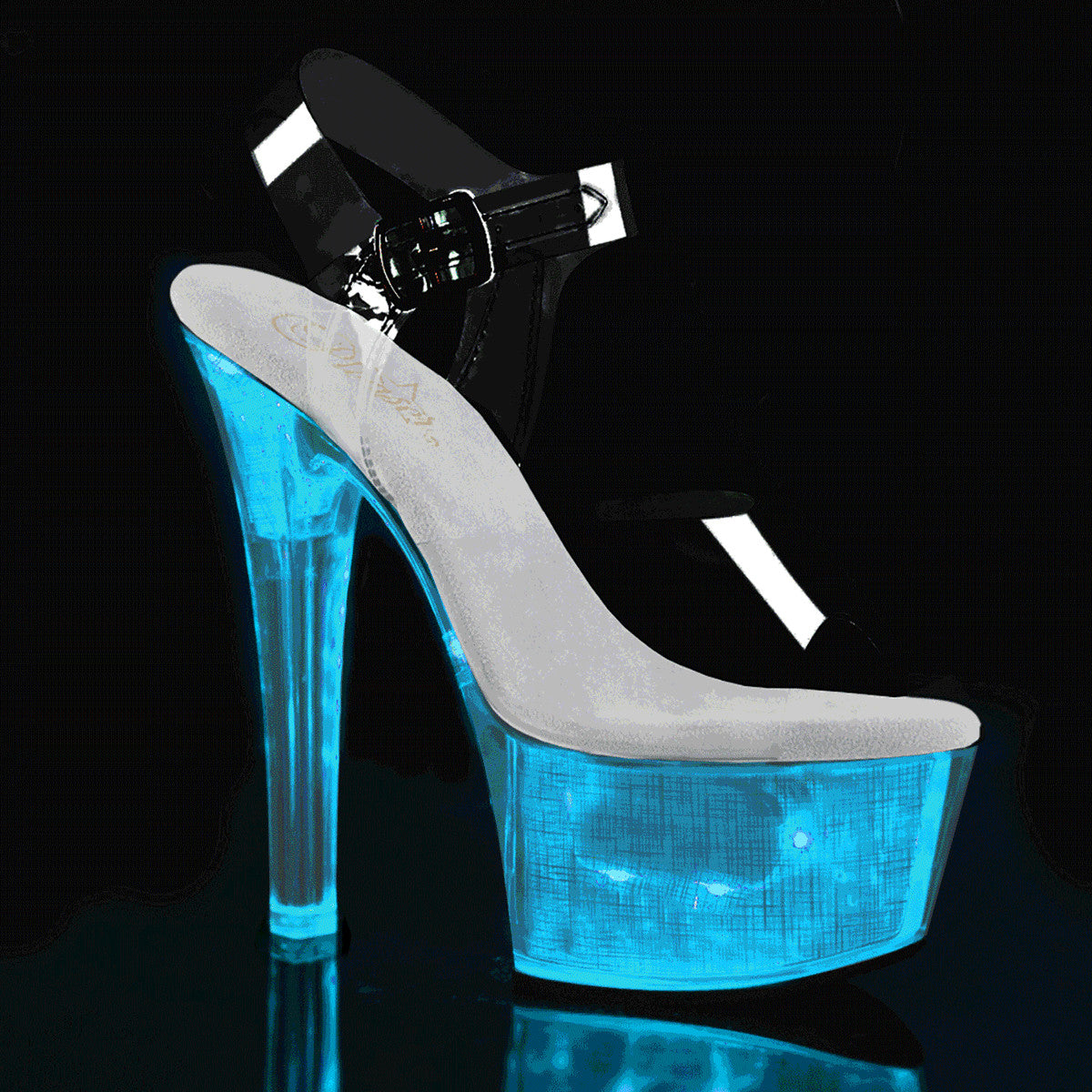 6" (152mm) Heel, 2 1/4" (57mm) Platform LED illuminated sandal with ankle strap Pleaser Shoes - Boutique Séduction