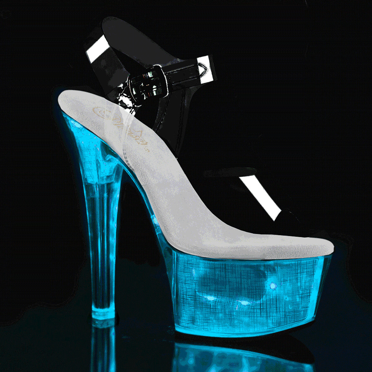 6" (152mm) Heel, 2 1/4" (57mm) Platform LED illuminated sandal with ankle strap Pleaser Shoes - Boutique Séduction