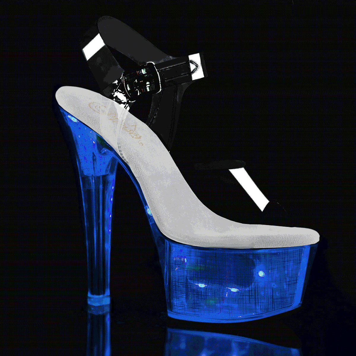 6" (152mm) Heel, 2 1/4" (57mm) Platform LED illuminated sandal with ankle strap Pleaser Shoes - Boutique Séduction