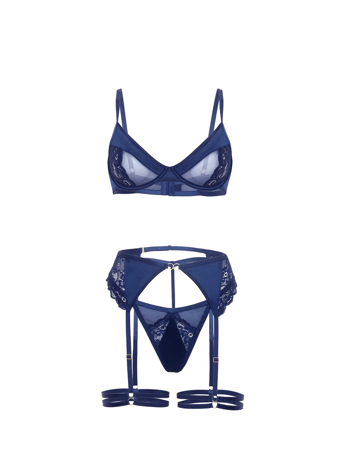Doreen Satin & Lace 3-Piece Lingerie Set