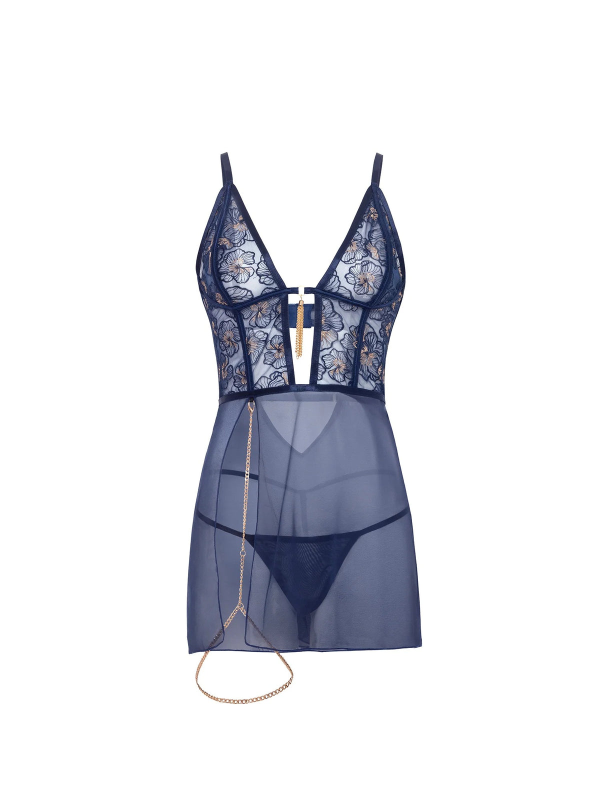 Bleu Sheer Embroidered Babydoll Set