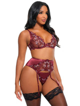 Eloise Floral Embroidered 3-Piece Bra Set