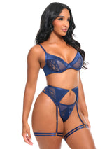 Doreen Satin & Lace 3-Piece Lingerie Set
