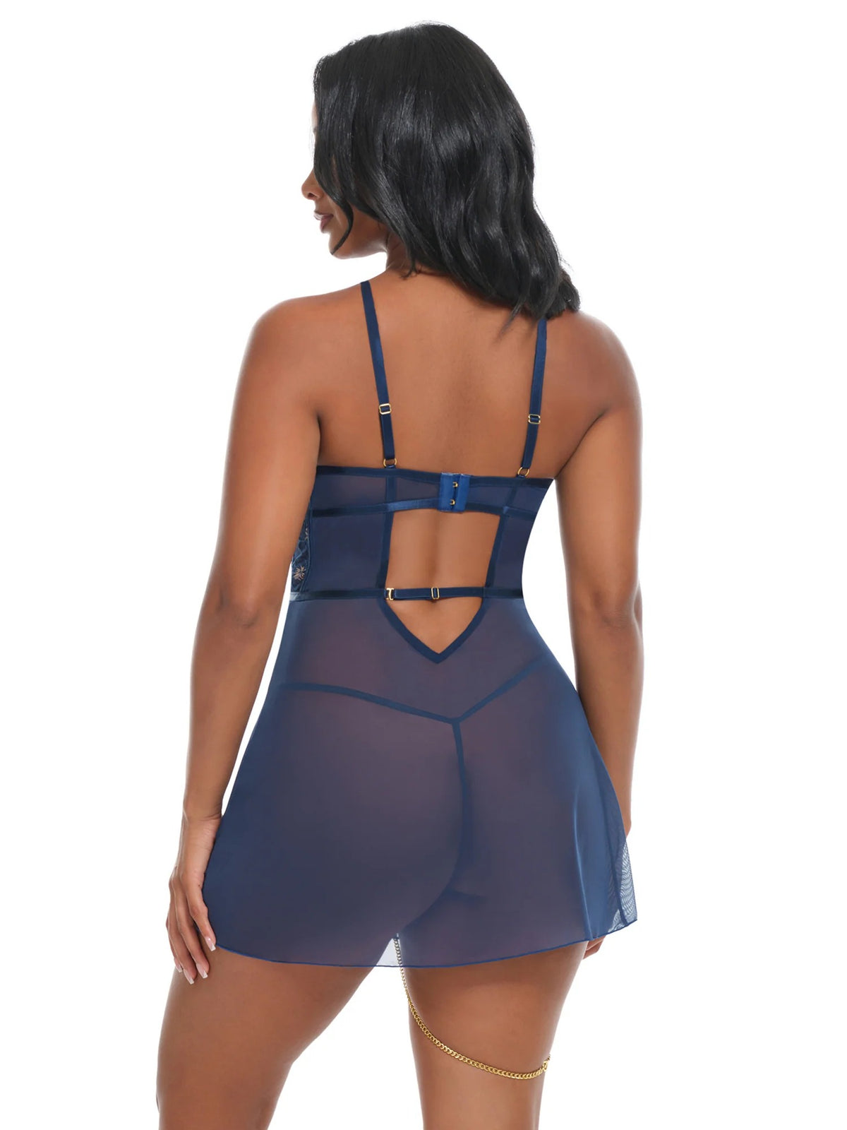 Bleu Sheer Embroidered Babydoll Set
