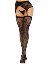 Floral Lace Garter Belt and Stockings Set