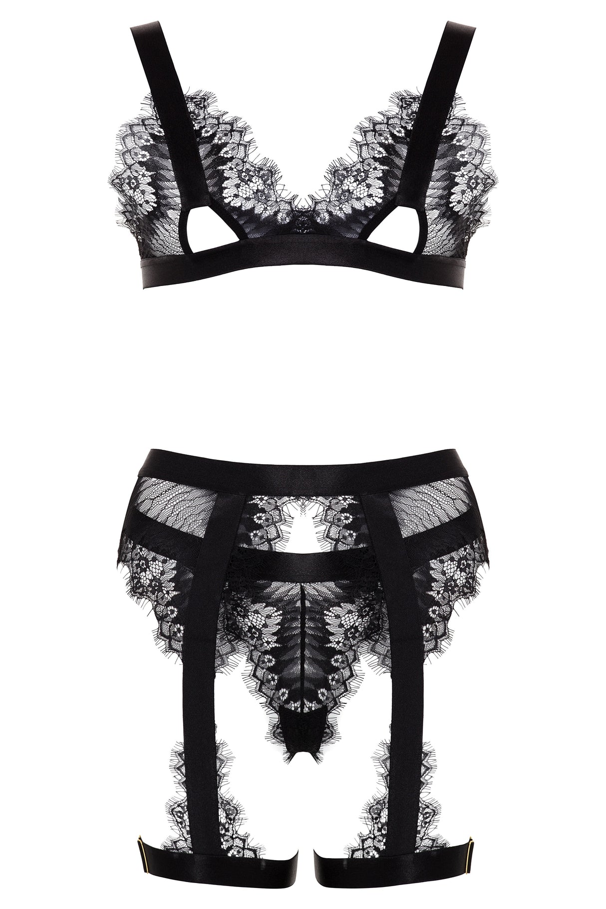 Janet Eyelash Lace 3 Piece Bra Set