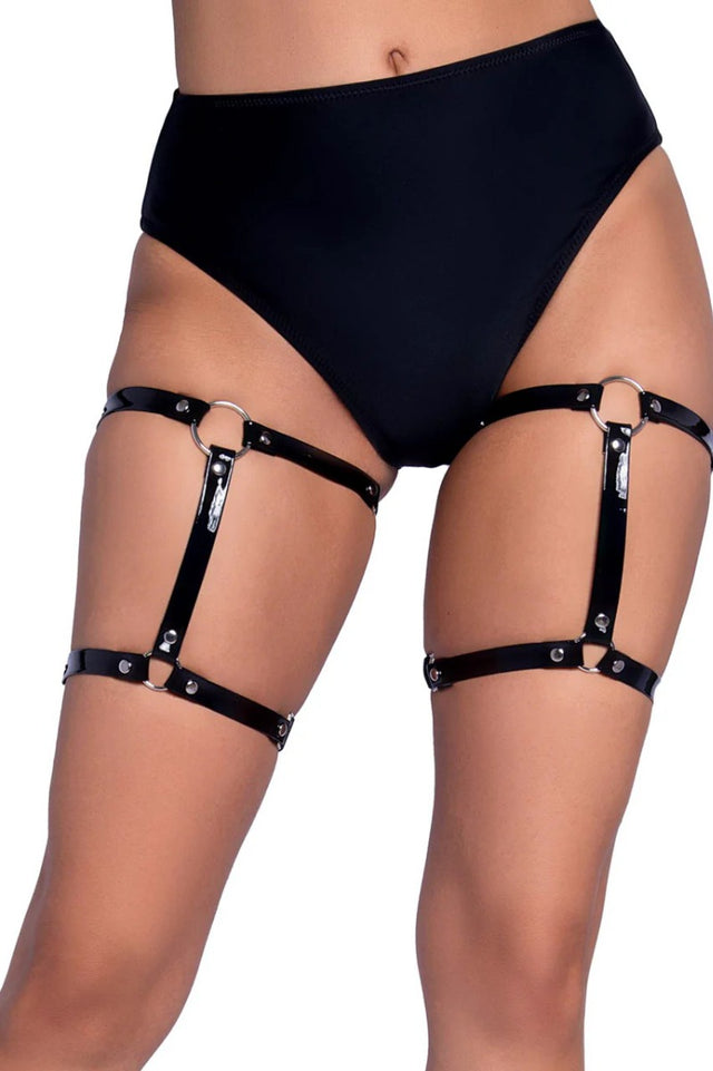 Vinyl Dual Strap Studded Garters - LEG AVENUE Leg Avenue - Boutique Séduction