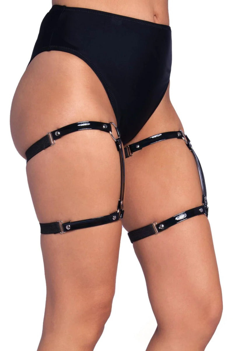 Vinyl Dual Strap Studded Garters - LEG AVENUE Leg Avenue - Boutique Séduction