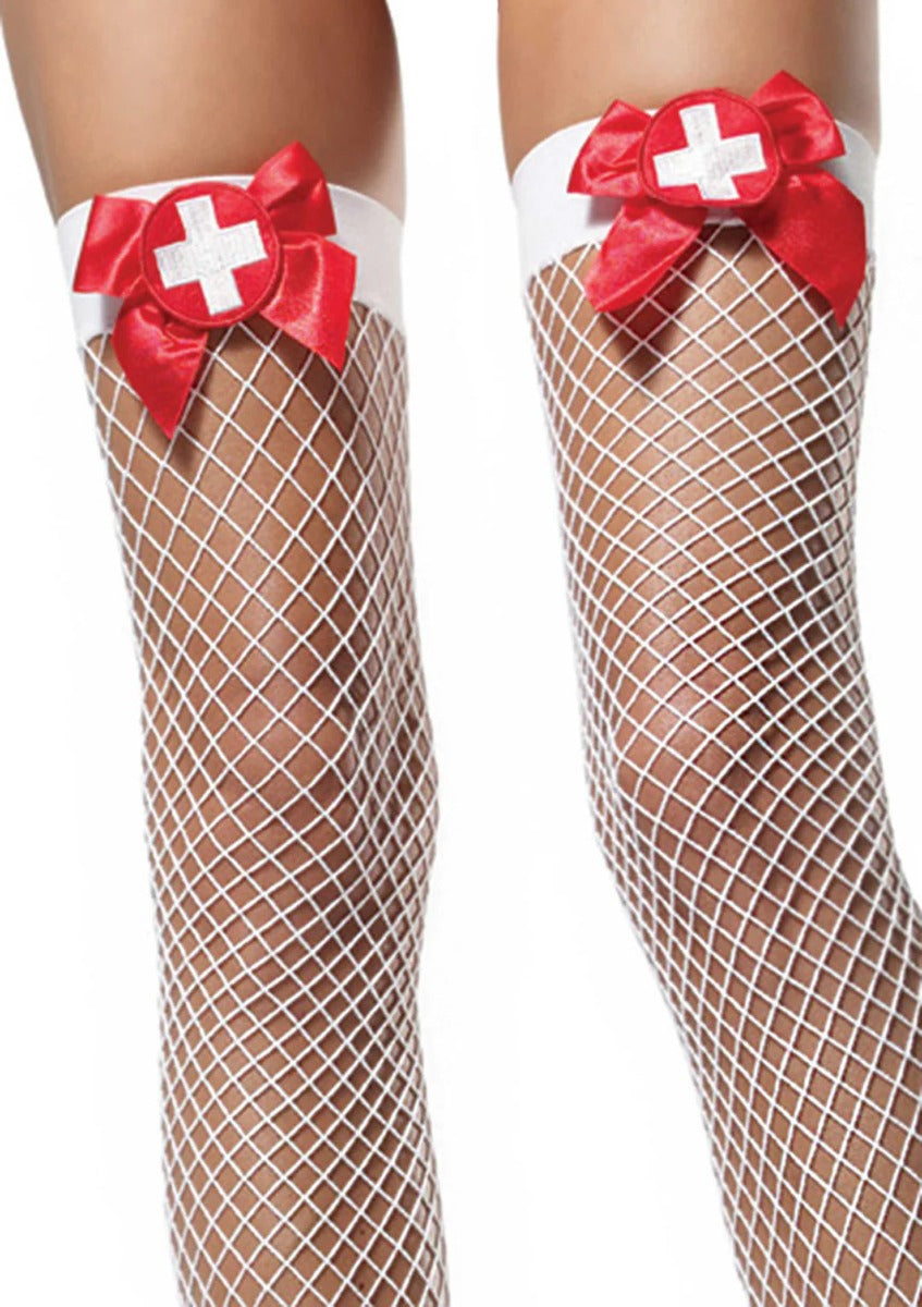 Fishnet Nurse Stockings with Bow - LEG AVENUE Leg Avenue - Boutique Séduction