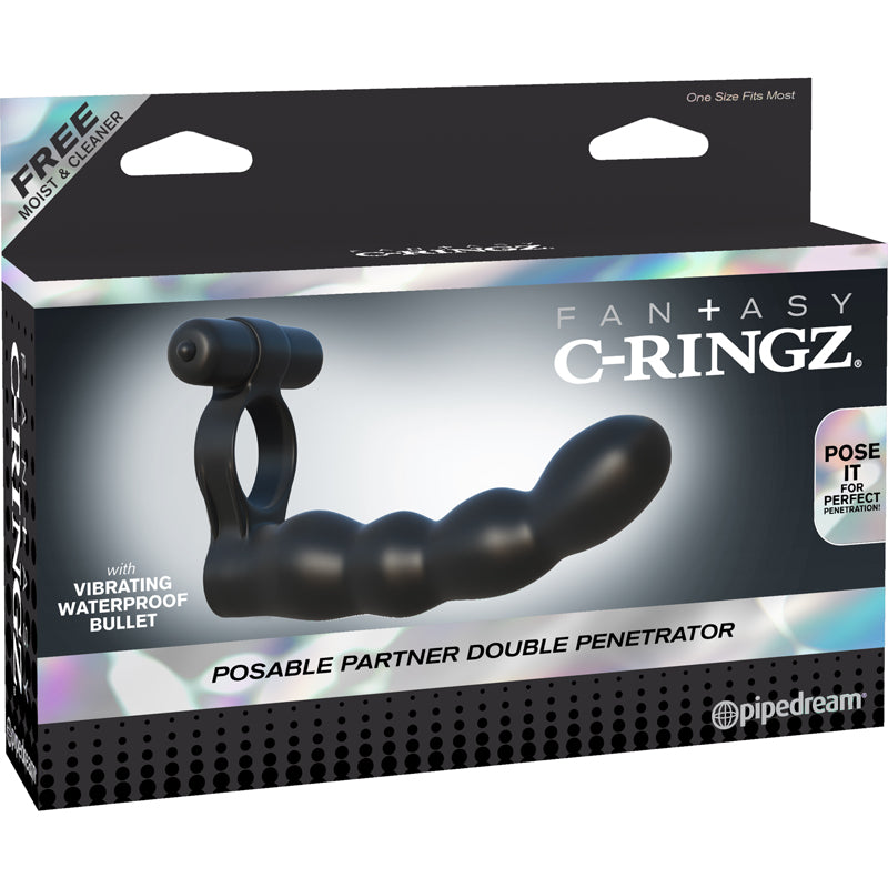 Vibrating double penetrator cock ring - Fantasy C-Rings - Posable Partner Double Penetrator FANTASY C-Ringz - Boutique Séduction