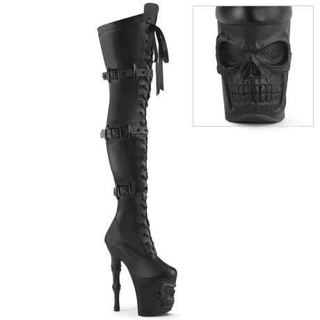 Skull Sculpted High Boot - 8" Heel - PLEASER - Black Pleaser Shoes - Boutique Séduction