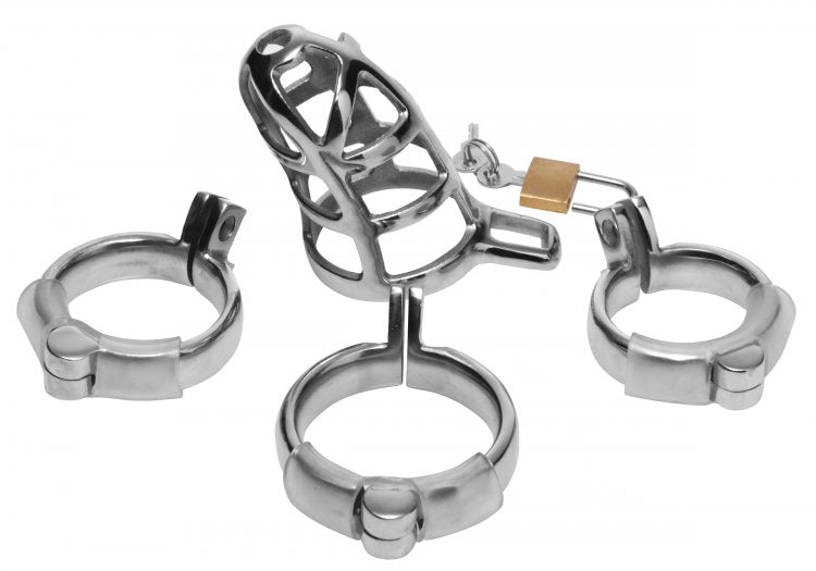 Master Series - Detained - Stainless Steel Locking Chastity Cage Master Series - Boutique Séduction