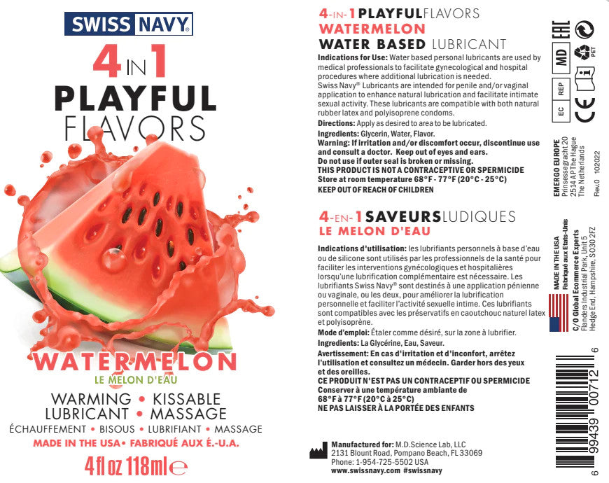 4 in 1 PLAYFUL FLAVORS Watermelon - SWISS NAVY Playful Flavors - Boutique Séduction