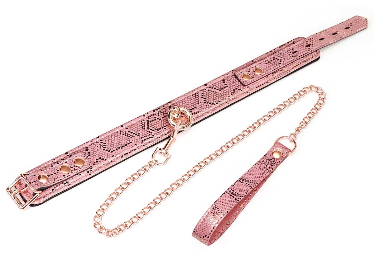 Collar & Leash Pink Snake Print - SPARTACUS Spartacus - Boutique Séduction