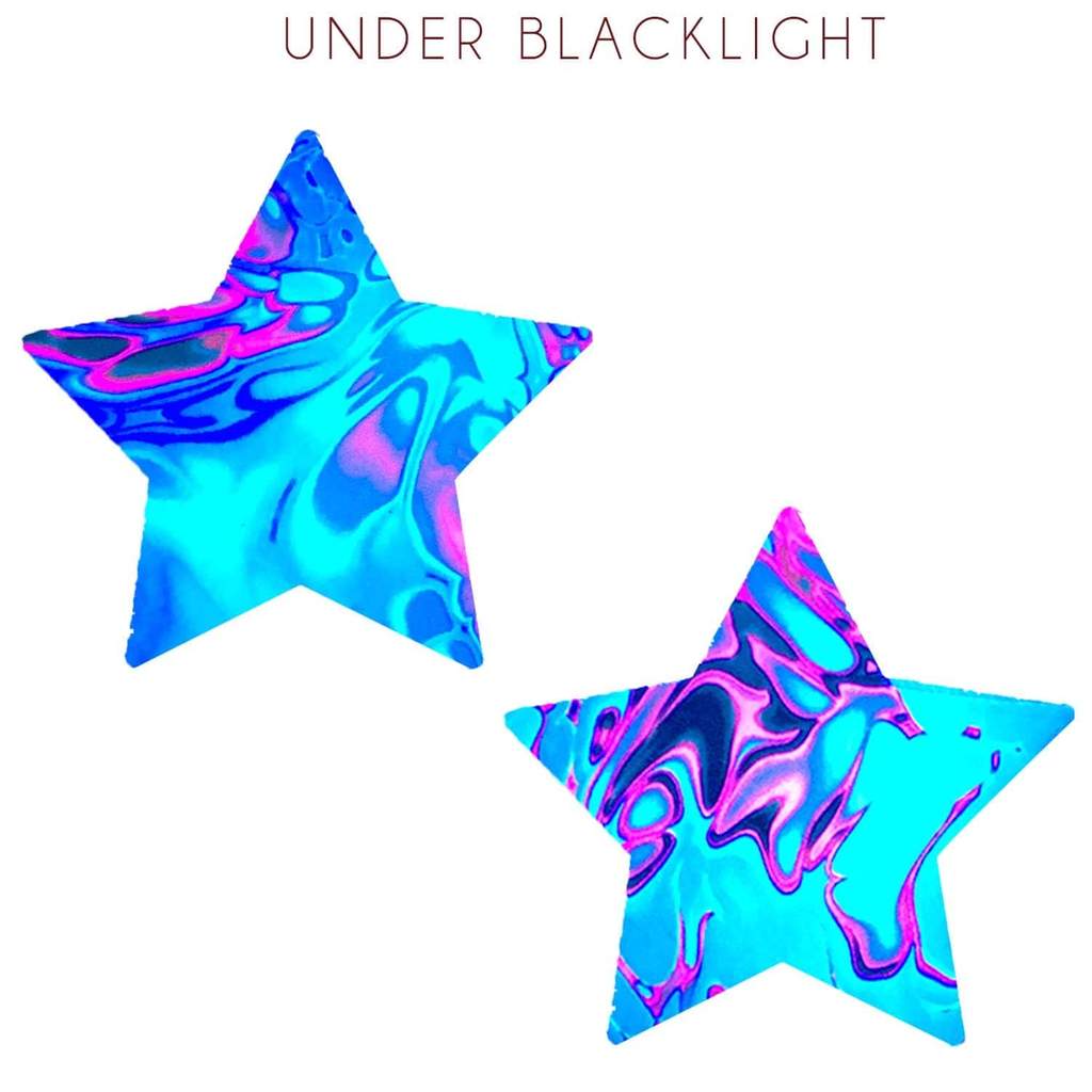 Pasties (2) - Neva Nude - Teal Blacklight Reflective Star Neva Nude - Boutique Séduction