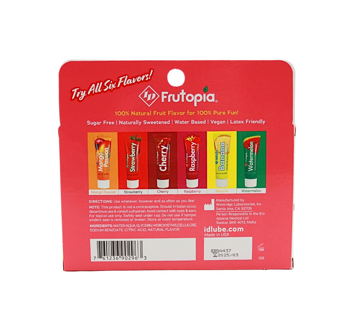 FRUTOPIA Naturally Flavored Personal Lubricant 5-Tube 12ml - ID ID Lubricants - Boutique Séduction